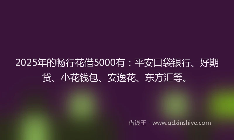 2025年的畅行花借5000有：平安口袋银行、好期贷、小花钱包、安逸花、东方汇等。