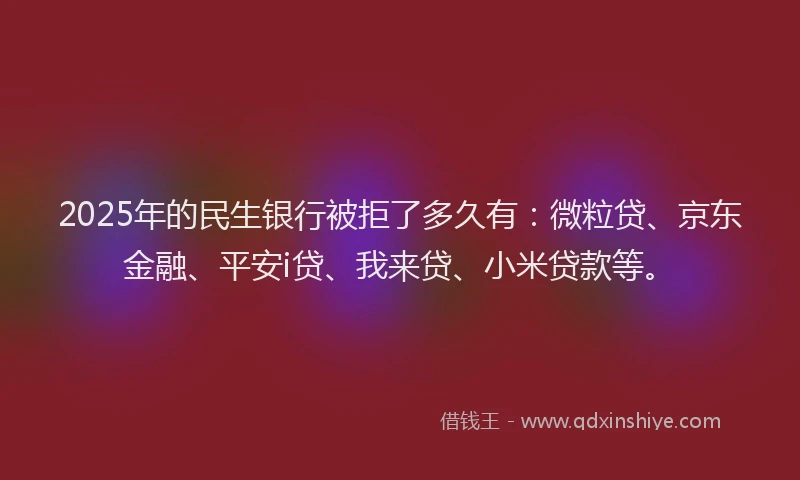 2025年的民生银行被拒了多久有：微粒贷、京东金融、平安i贷、我来贷、小米贷款等。