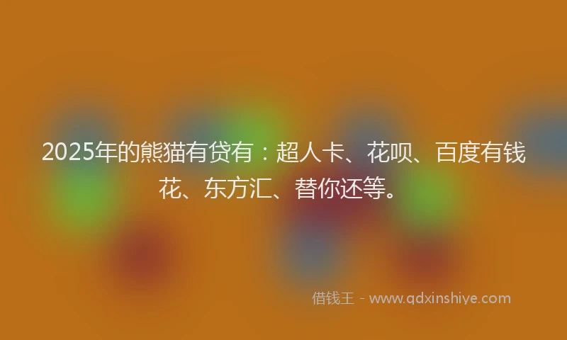 2025年的熊猫有贷有：超人卡、花呗、百度有钱花、东方汇、替你还等。