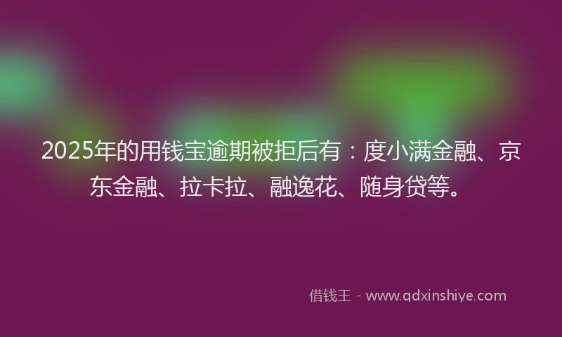 2025年的用钱宝逾期被拒后有：度小满金融、京东金融、拉卡拉、融逸花、随身贷等。