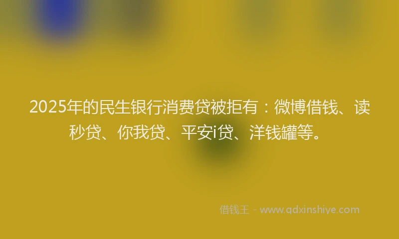 2025年的民生银行消费贷被拒有：微博借钱、读秒贷、你我贷、平安i贷、洋钱罐等。