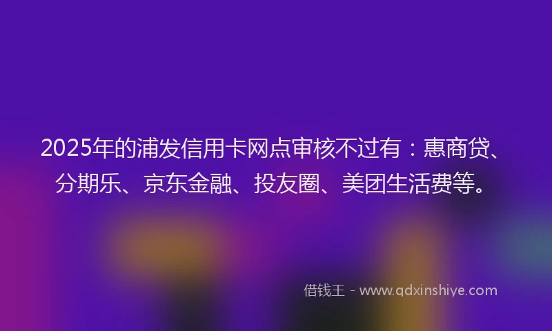 2025年的浦发信用卡网点审核不过有：惠商贷、分期乐、京东金融、投友圈、美团生活费等。