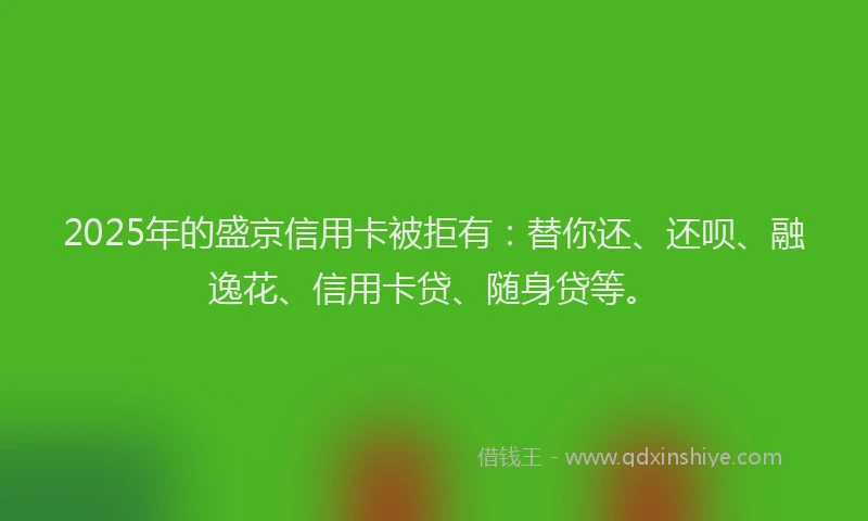 2025年的盛京信用卡被拒有：替你还、还呗、融逸花、信用卡贷、随身贷等。