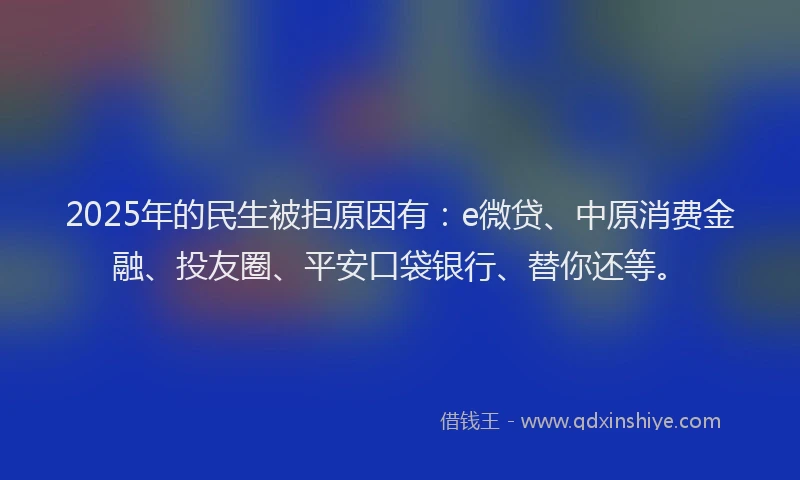 2025年的民生被拒原因有：e微贷、中原消费金融、投友圈、平安口袋银行、替你还等。