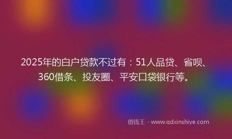 2025年的白户贷款不过有：51人品贷、省呗、360借条、投友圈、平安口袋银行等。