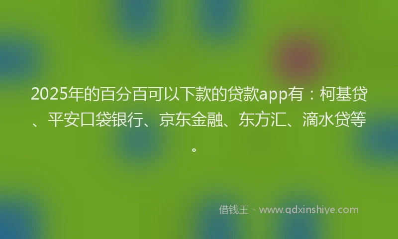 2025年的百分百可以下款的贷款app有：柯基贷、平安口袋银行、京东金融、东方汇、滴水贷等。