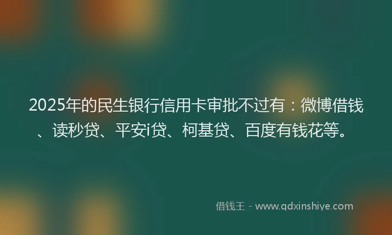 2025年的民生银行信用卡审批不过有：微博借钱、读秒贷、平安i贷、柯基贷、百度有钱花等。