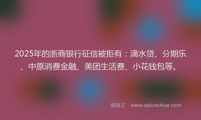 2025年的浙商银行征信被拒有：滴水贷、分期乐、中原消费金融、美团生活费、小花钱包等。