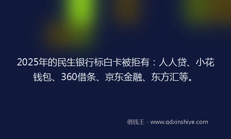 2025年的民生银行标白卡被拒有：人人贷、小花钱包、360借条、京东金融、东方汇等。