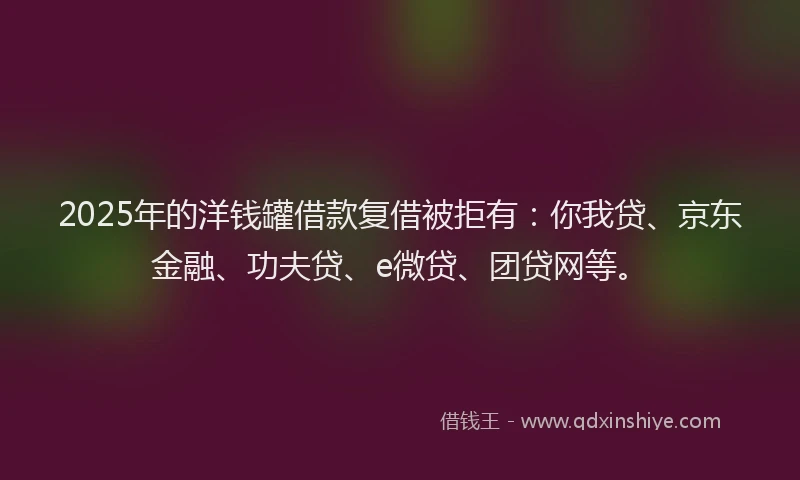 2025年的洋钱罐借款复借被拒有：你我贷、京东金融、功夫贷、e微贷、团贷网等。