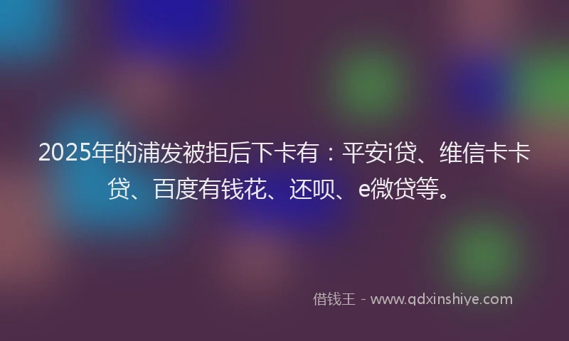 2025年的浦发被拒后下卡有：平安i贷、维信卡卡贷、百度有钱花、还呗、e微贷等。