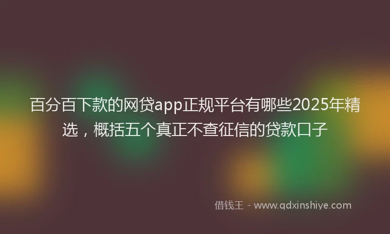 百分百下款的网贷app正规平台有哪些2025年精选，概括五个真正不查征信的贷款口子