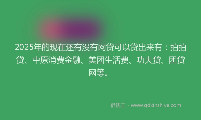 2025年的现在还有没有网贷可以贷出来有：拍拍贷、中原消费金融、美团生活费、功夫贷、团贷网等。