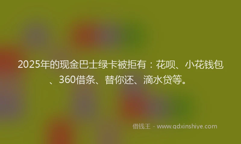 2025年的现金巴士绿卡被拒有：花呗、小花钱包、360借条、替你还、滴水贷等。