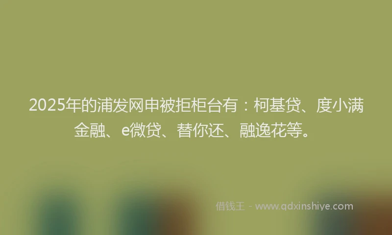 2025年的浦发网申被拒柜台有：柯基贷、度小满金融、e微贷、替你还、融逸花等。