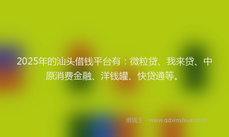 2025年的汕头借钱平台有：微粒贷、我来贷、中原消费金融、洋钱罐、快贷通等。