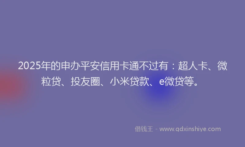 2025年的申办平安信用卡通不过有：超人卡、微粒贷、投友圈、小米贷款、e微贷等。