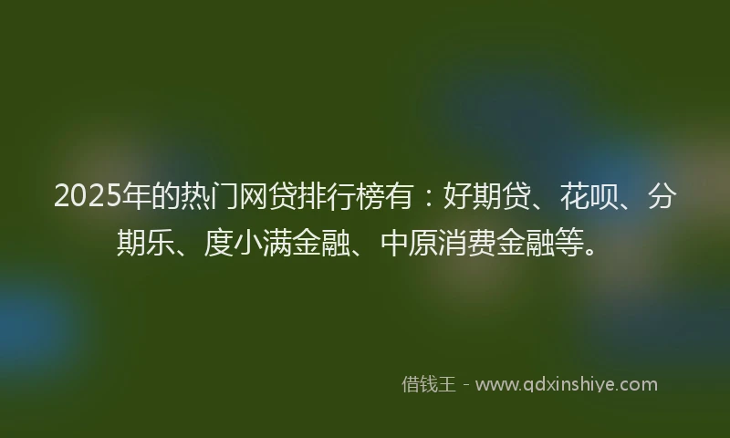 2025年的热门网贷排行榜有：好期贷、花呗、分期乐、度小满金融、中原消费金融等。
