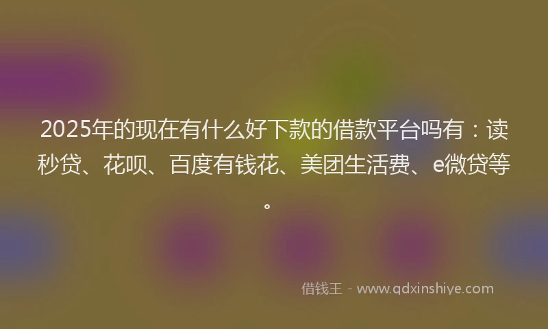 2025年的现在有什么好下款的借款平台吗有：读秒贷、花呗、百度有钱花、美团生活费、e微贷等。
