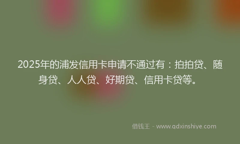 2025年的浦发信用卡申请不通过有：拍拍贷、随身贷、人人贷、好期贷、信用卡贷等。