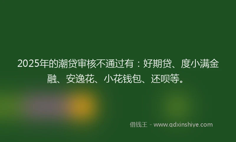 2025年的潮贷审核不通过有：好期贷、度小满金融、安逸花、小花钱包、还呗等。