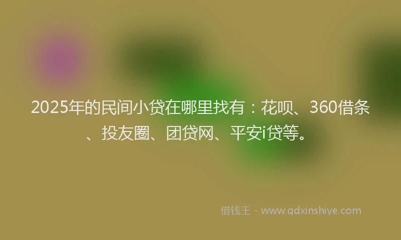 2025年的民间小贷在哪里找有：花呗、360借条、投友圈、团贷网、平安i贷等。