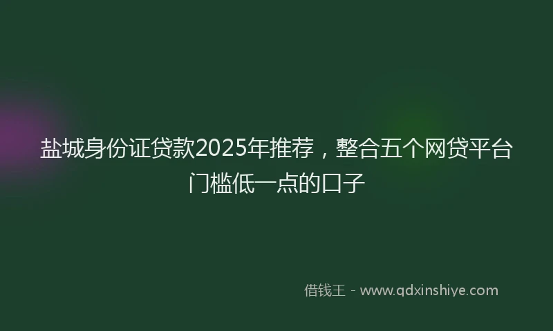 盐城身份证贷款2025年推荐，整合五个网贷平台门槛低一点的口子