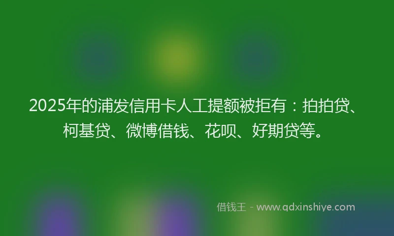 2025年的浦发信用卡人工提额被拒有：拍拍贷、柯基贷、微博借钱、花呗、好期贷等。