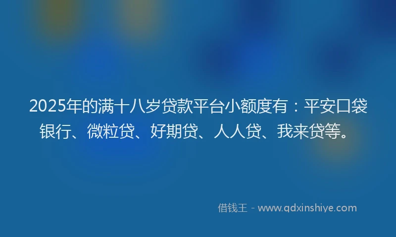 2025年的满十八岁贷款平台小额度有：平安口袋银行、微粒贷、好期贷、人人贷、我来贷等。