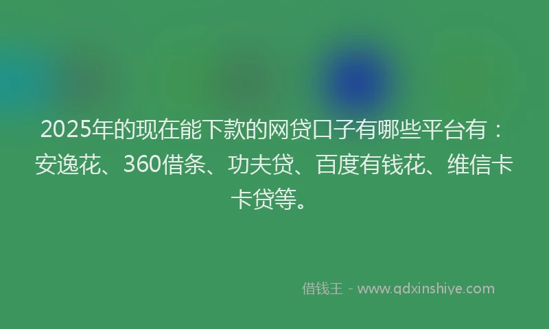 2025年的现在能下款的网贷口子有哪些平台有：安逸花、360借条、功夫贷、百度有钱花、维信卡卡贷等。