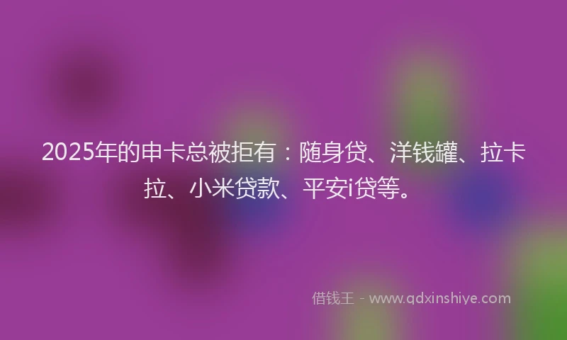 2025年的申卡总被拒有：随身贷、洋钱罐、拉卡拉、小米贷款、平安i贷等。