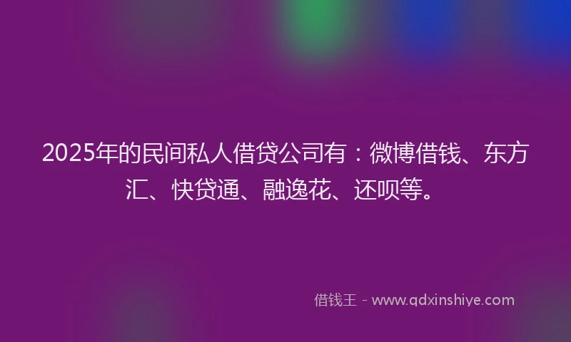 2025年的民间私人借贷公司有：微博借钱、东方汇、快贷通、融逸花、还呗等。