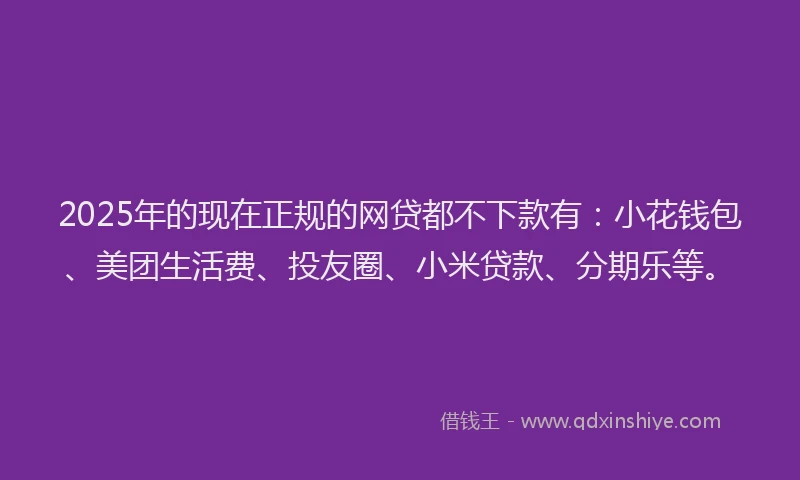 2025年的现在正规的网贷都不下款有：小花钱包、美团生活费、投友圈、小米贷款、分期乐等。