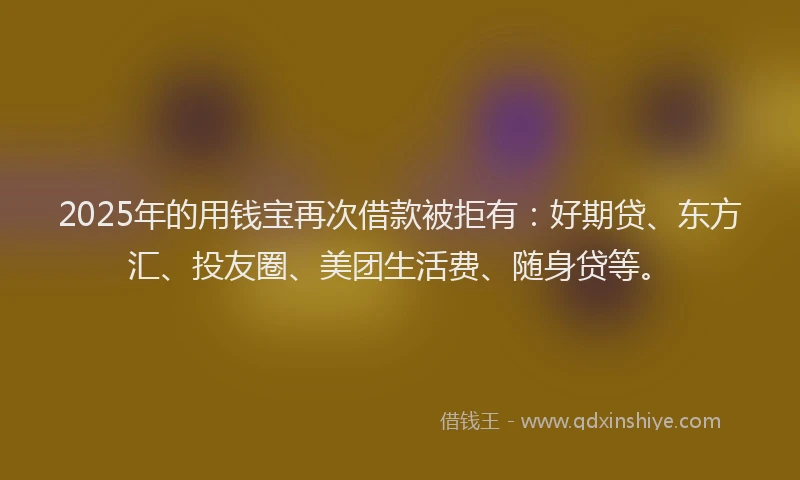2025年的用钱宝再次借款被拒有：好期贷、东方汇、投友圈、美团生活费、随身贷等。