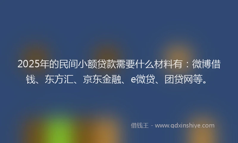 2025年的民间小额贷款需要什么材料有：微博借钱、东方汇、京东金融、e微贷、团贷网等。