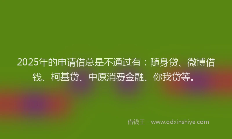 2025年的申请借总是不通过有：随身贷、微博借钱、柯基贷、中原消费金融、你我贷等。