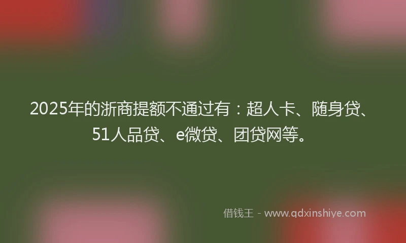 2025年的浙商提额不通过有：超人卡、随身贷、51人品贷、e微贷、团贷网等。