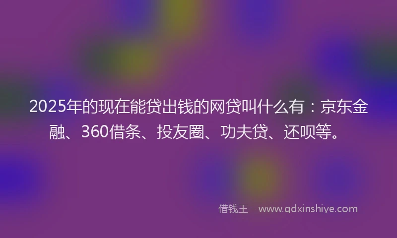 2025年的现在能贷出钱的网贷叫什么有：京东金融、360借条、投友圈、功夫贷、还呗等。