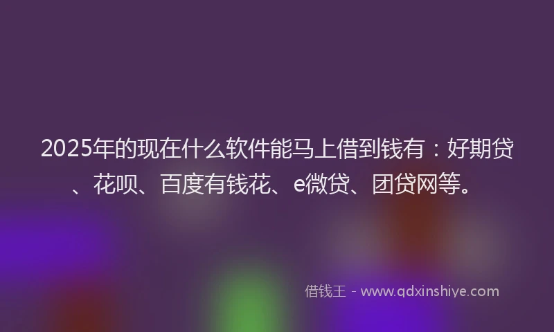 2025年的现在什么软件能马上借到钱有：好期贷、花呗、百度有钱花、e微贷、团贷网等。