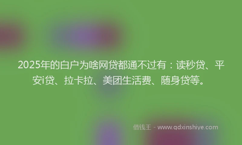 2025年的白户为啥网贷都通不过有：读秒贷、平安i贷、拉卡拉、美团生活费、随身贷等。