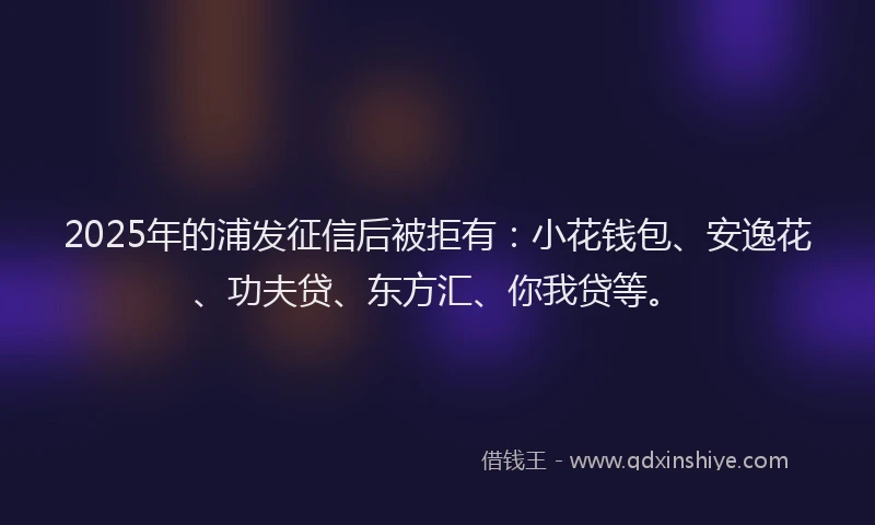 2025年的浦发征信后被拒有：小花钱包、安逸花、功夫贷、东方汇、你我贷等。