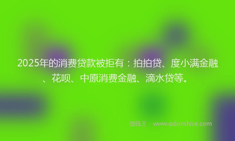2025年的消费贷款被拒有：拍拍贷、度小满金融、花呗、中原消费金融、滴水贷等。