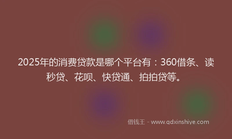 2025年的消费贷款是哪个平台有：360借条、读秒贷、花呗、快贷通、拍拍贷等。