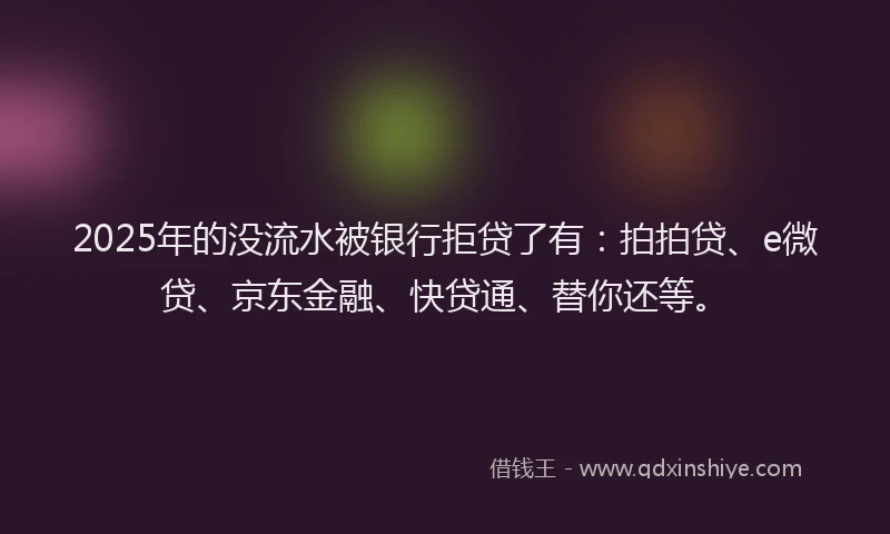 2025年的没流水被银行拒贷了有：拍拍贷、e微贷、京东金融、快贷通、替你还等。