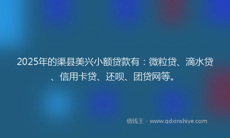 2025年的渠县美兴小额贷款有：微粒贷、滴水贷、信用卡贷、还呗、团贷网等。