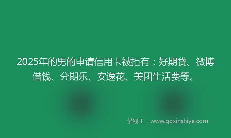 2025年的男的申请信用卡被拒有：好期贷、微博借钱、分期乐、安逸花、美团生活费等。