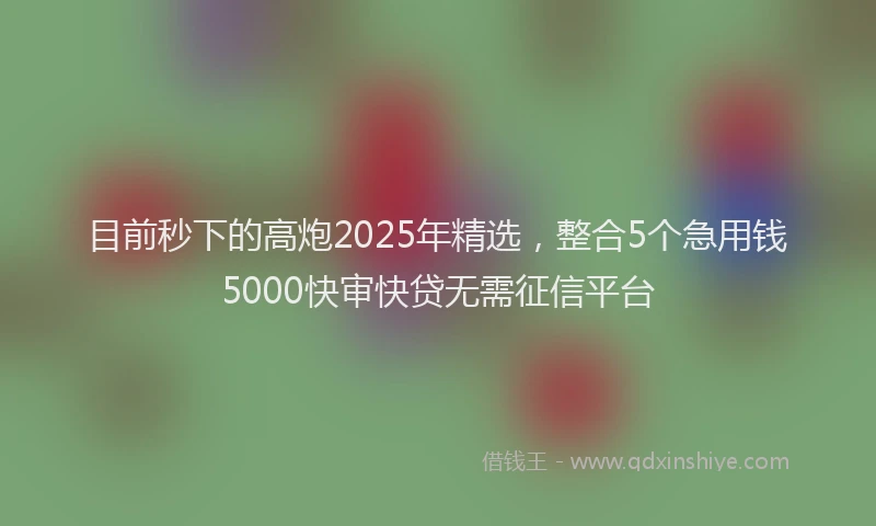 目前秒下的高炮2025年精选，整合5个急用钱5000快审快贷无需征信平台