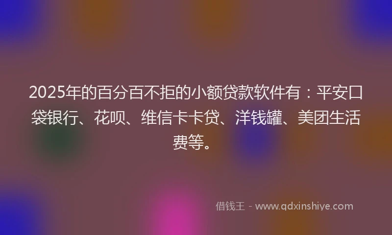 2025年的百分百不拒的小额贷款软件有：平安口袋银行、花呗、维信卡卡贷、洋钱罐、美团生活费等。