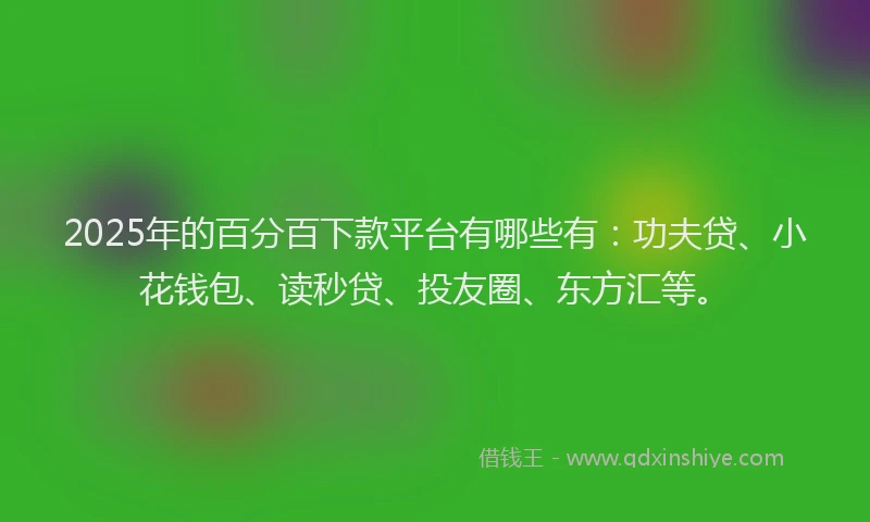 2025年的百分百下款平台有哪些有：功夫贷、小花钱包、读秒贷、投友圈、东方汇等。