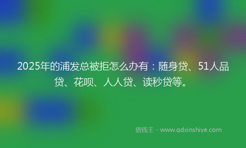 2025年的浦发总被拒怎么办有：随身贷、51人品贷、花呗、人人贷、读秒贷等。
